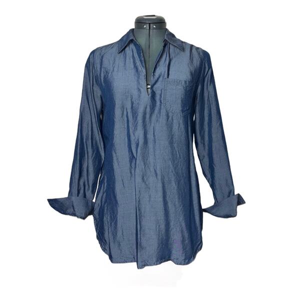 Soft Surroundings Tops - Soft Surroundings Tencel Popover Blouse Women's Size Small Blue Chambray